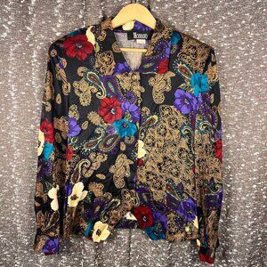 Modiano Blouse Shirt Floral Multicolor Long Sleeves Women Size 14‎